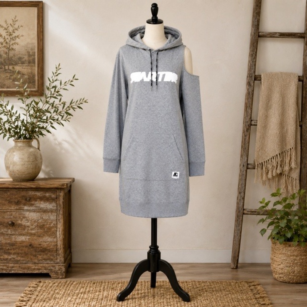 Starter Black Label Hoodie Dress Gray Distressed Fleece Women's Small NWT